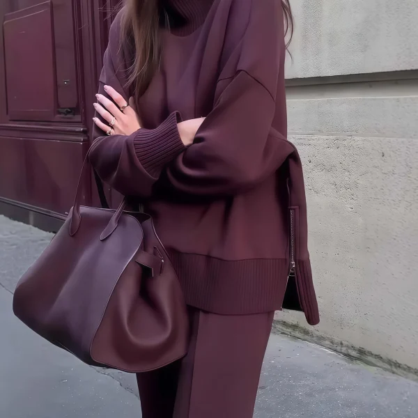 2025 new women's fashionable casual sportswear two-piece set women's wool sportswear wide leg pants two-piece set,