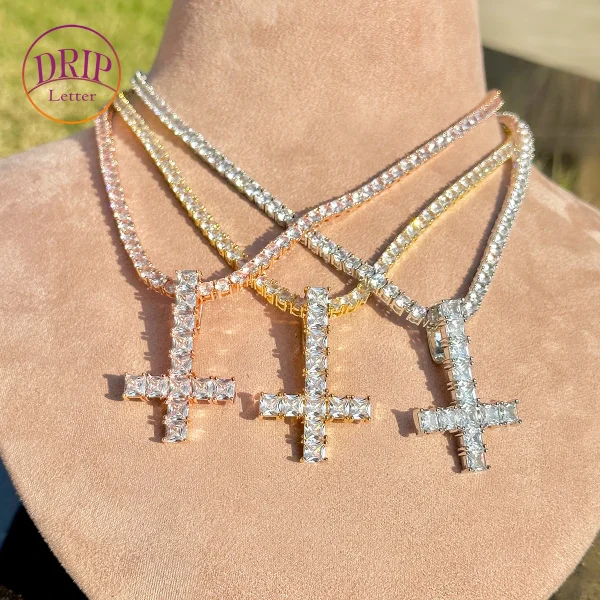 Drip Letter Cross Pendant Necklace.